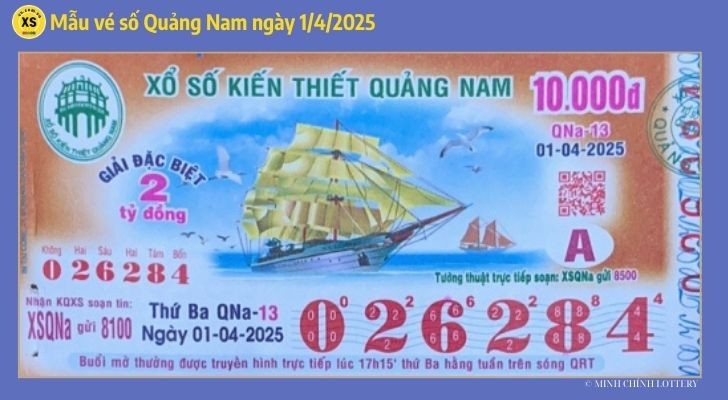 Mẫu vé số sáng nay xổ số Quảng Nam ngày 1/4/2025