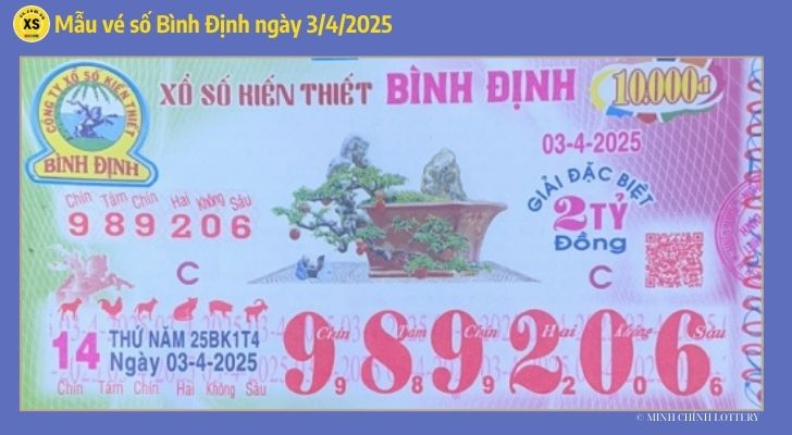Mẫu vé xổ số Bình Định 03/04/2025